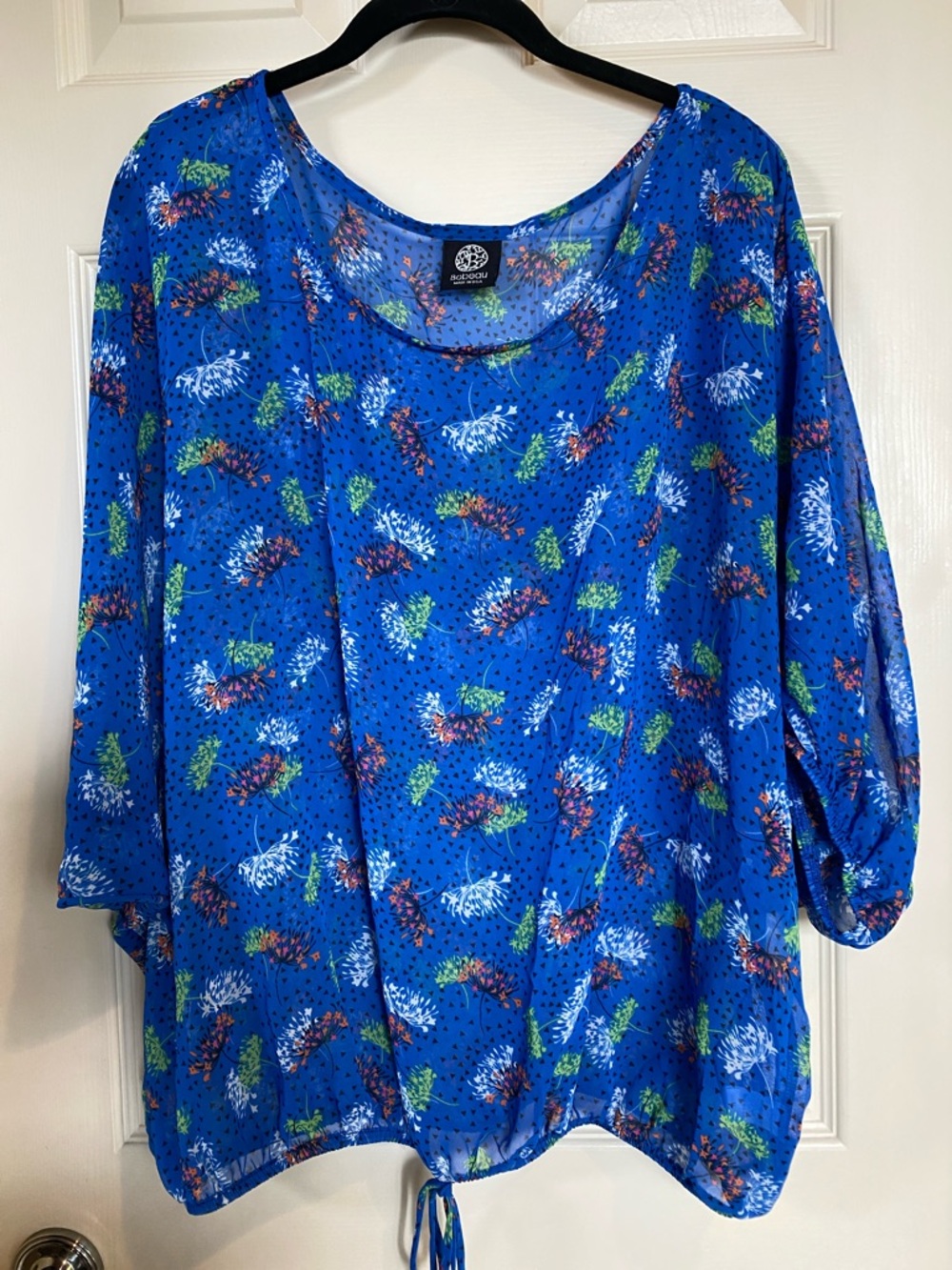 bobeau Cobalt Blue Floral Tie-Front Tunic
